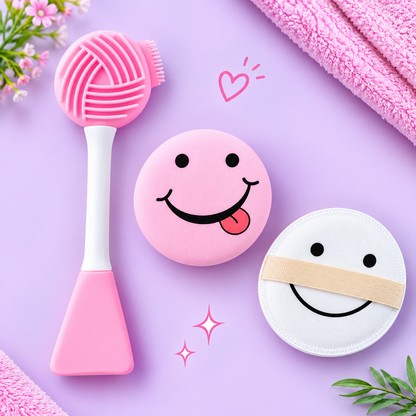 Sweet Beauty - 3-in-1 Silicone Gel Face Cleaning Makeup Puff Set